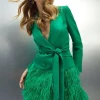 Best reviews of 🔥 Karen Millen Viscose Satin Crepe Feather Hem Double Breasted Tux Mini 👗 Dress 🎉 -Occasionwear Popular Store bkk04497 bright20green xl