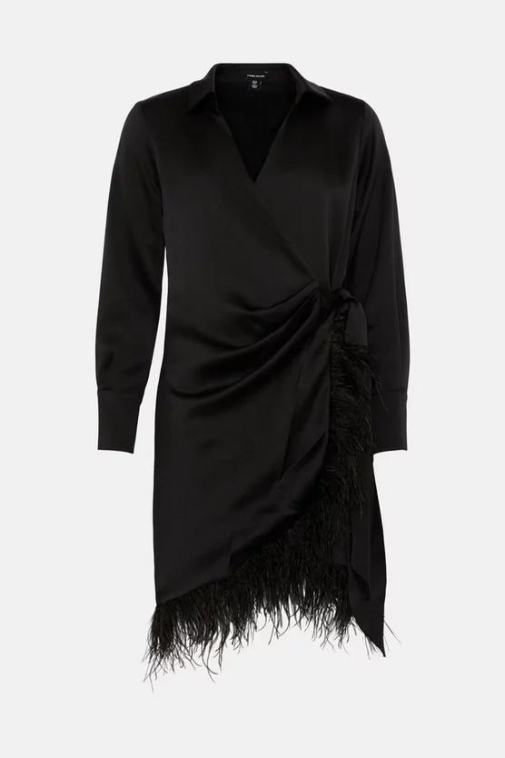 Best Pirce ๐ Karen Millen Satin Back Crepe Feather Hem ๐ Shirt Mini ๐ Dress ๐ฏ 6 Best Pirce ๐ Karen Millen Satin Back Crepe Feather Hem ๐ Shirt Mini ๐ Dress ๐ฏ - Image 4