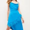 Budget 😉 Karen Millen Viscose Satin Back Crepe Feather Cami Midi 👗 Dress - turquoise ❤️ -Occasionwear Popular Store bkk04500 turquoise xl