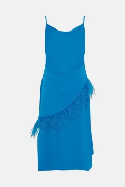 Budget 😉 Karen Millen Viscose Satin Back Crepe Feather Cami Midi 👗 Dress - turquoise ❤️ -Occasionwear Popular Store bkk04500 turquoise xl 3