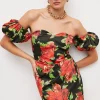 Brand new 🧨 Karen Millen Italian Signature Stretch Rose Print Bardot Midi 👗 Dress 👍 -Occasionwear Popular Store bkk04534 black xl