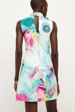 Best deal 🔔 Karen Millen Diamante Trim Floral Woven Mini 👗 Dress ⌛ -Occasionwear Popular Store bkk04554 floral xl 2