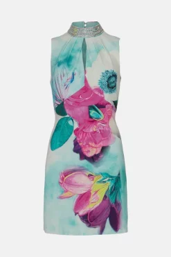 Best deal 🔔 Karen Millen Diamante Trim Floral Woven Mini 👗 Dress ⌛ -Occasionwear Popular Store bkk04554 floral xl 3