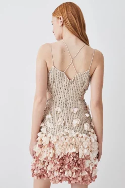 Discount ❤️ Karen Millen Crystal Applique Deep V Woven Mini 👗 Dress 😉 -Occasionwear Popular Store bkk04637 gold xl 2