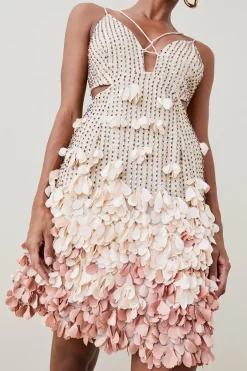 Discount ❤️ Karen Millen Crystal Applique Deep V Woven Mini 👗 Dress 😉 -Occasionwear Popular Store bkk04637 gold xl 4