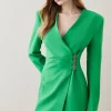 Cheapest ⭐ Karen Millen Strong Shoulder Wrap Mini 👗 Dress 🛒 -Occasionwear Popular Store bkk04657 green xl