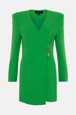 Cheapest ⭐ Karen Millen Strong Shoulder Wrap Mini 👗 Dress 🛒 -Occasionwear Popular Store bkk04657 green xl 3