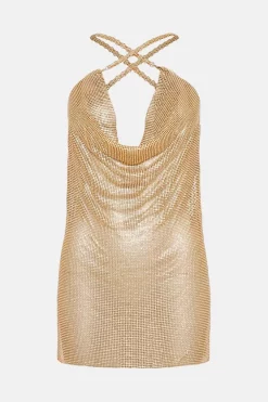 Promo โจ Karen Millen Diamante Chain Mail Cowl Side Split Mini ๐ Dress - gold ๐ 10 Promo โจ Karen Millen Diamante Chain Mail Cowl Side Split Mini ๐ Dress - gold ๐ -Occasionwear Popular Store bkk04671 gold xl 3