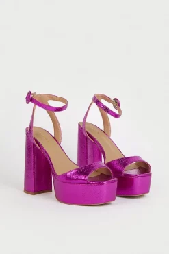 Best Pirce 🤩 Karen Millen Croc Metallic 70s Platform 🩴 Sandal - pink 🌟 -Occasionwear Popular Store bkk04765 pink xl 3