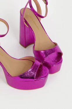 Best Pirce 🤩 Karen Millen Croc Metallic 70s Platform 🩴 Sandal - pink 🌟 -Occasionwear Popular Store bkk04765 pink xl 4