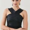 Cheapest ⌛ Karen Millen Metallic Bandage Knit Cross Front Zip Top 😀 -Occasionwear Popular Store bkk04775 black xl