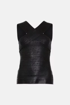 Cheapest ⌛ Karen Millen Metallic Bandage Knit Cross Front Zip Top 😀 -Occasionwear Popular Store bkk04775 black xl 3