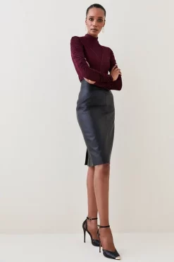 Outlet ❤️ Karen Millen Ruched Mesh Funnel Neck Bandage Top - cabernet ✨ -Occasionwear Popular Store bkk04778 cabernet xl 2