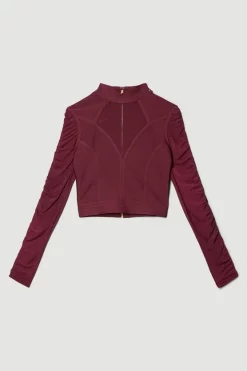 Outlet ❤️ Karen Millen Ruched Mesh Funnel Neck Bandage Top - cabernet ✨ -Occasionwear Popular Store bkk04778 cabernet xl 3