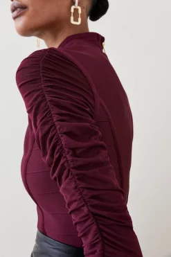 Outlet ❤️ Karen Millen Ruched Mesh Funnel Neck Bandage Top - cabernet ✨ -Occasionwear Popular Store bkk04778 cabernet xl 4