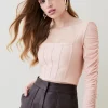 Top 10 🤩 Karen Millen Ruched Mesh Square Neck Bandage Top 😉 -Occasionwear Popular Store bkk04780 blush xl