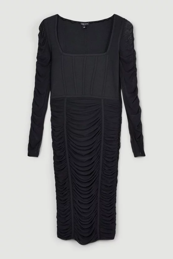 Coupon 😍 Karen Millen Ruched Mesh Square Neck Bandage Midi 👗 Dress - black 🎁 6 Coupon 😍 Karen Millen Ruched Mesh Square Neck Bandage Midi 👗 Dress - black 🎁 - Image 4