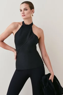 Promo 🥰 Karen Millen Sparkle Bandage Knit Cut Out Halter Top - black ⌛ -Occasionwear Popular Store bkk04782 black xl 1