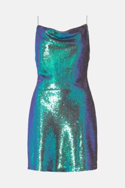 Buy 🤩 Karen Millen Sequinned Drape Front Strappy Mini 👗 Dress - mint 🎉 -Occasionwear Popular Store bkk04819 mint xl 4