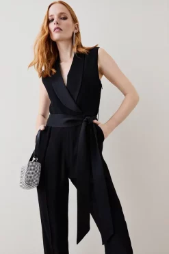 Discount ✨ Karen Millen Tuxedo Wrap Sleeveless Jumpsuit ✨ -Occasionwear Popular Store bkk04903 black xl 1
