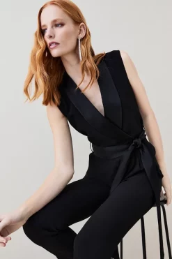 Discount ✨ Karen Millen Tuxedo Wrap Sleeveless Jumpsuit ✨ -Occasionwear Popular Store bkk04903 black xl 5