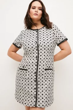 Discount 😉 Karen Millen Plus Size Polka Dot Boucle A Line Mini 👗 Dress - mono 🌟