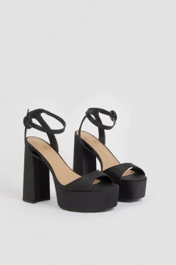 Coupon 🧨 Karen Millen Satin 70s Platform 🩴 Sandal - black ✨ -Occasionwear Popular Store bkk04924 black xl 3