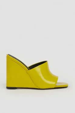 Brand new 👏 Karen Millen Leather Wedge Open Toe Mules - lime ✔️ -Occasionwear Popular Store bkk04935 lime xl 2