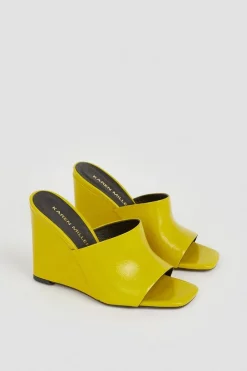 Brand new 👏 Karen Millen Leather Wedge Open Toe Mules - lime ✔️ -Occasionwear Popular Store bkk04935 lime xl 3