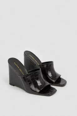 Best deal 🎉 Karen Millen Leather Croc Wedge Open Toe Mules - black ✔️ -Occasionwear Popular Store bkk04936 black xl 3