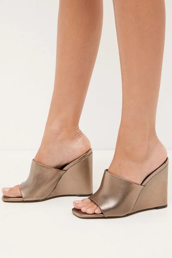 Flash Sale ⭐ Karen Millen Leather Metallic Wedge Open Toe Mules - pewter ✨ 4 Flash Sale ⭐ Karen Millen Leather Metallic Wedge Open Toe Mules - pewter ✨ - Image 2