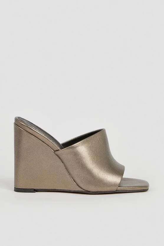 Flash Sale ⭐ Karen Millen Leather Metallic Wedge Open Toe Mules - pewter ✨ 5 Flash Sale ⭐ Karen Millen Leather Metallic Wedge Open Toe Mules - pewter ✨ - Image 3