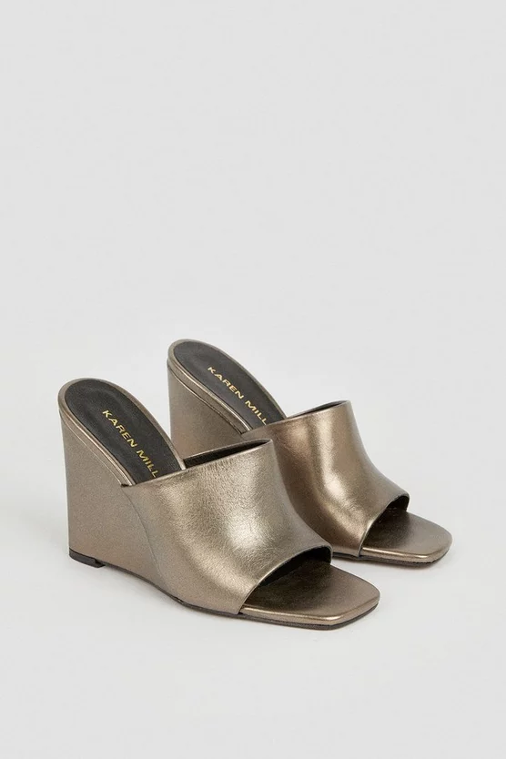 Flash Sale ⭐ Karen Millen Leather Metallic Wedge Open Toe Mules - pewter ✨ 6 Flash Sale ⭐ Karen Millen Leather Metallic Wedge Open Toe Mules - pewter ✨ - Image 4
