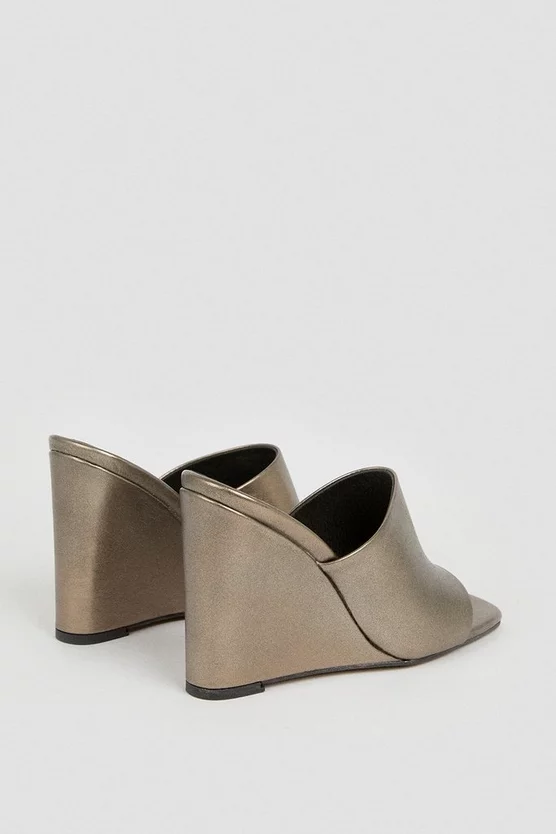 Flash Sale ⭐ Karen Millen Leather Metallic Wedge Open Toe Mules - pewter ✨ 7 Flash Sale ⭐ Karen Millen Leather Metallic Wedge Open Toe Mules - pewter ✨ - Image 5