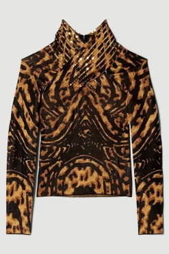 Top 10 🥰 Karen Millen Embellished Twist Slinky Jacquard Knit Top - natural 🤩 11 Top 10 🥰 Karen Millen Embellished Twist Slinky Jacquard Knit Top - natural 🤩 -Occasionwear Popular Store bkk04973 natural xl 3