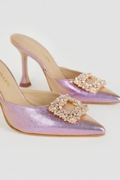 Promo 👍 Karen Millen Leather Metallic Embellished Trim Court 👟 Shoe 🎉 -Occasionwear Popular Store bkk04995 lilac xl 2