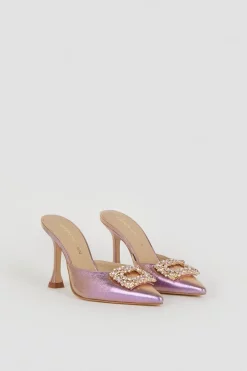Promo 👍 Karen Millen Leather Metallic Embellished Trim Court 👟 Shoe 🎉 -Occasionwear Popular Store bkk04995 lilac xl 3