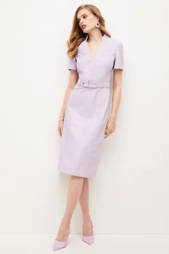 Best Pirce ❤️ Karen Millen Leather Tab Detail Pencil Midi 👗 Dress 💯