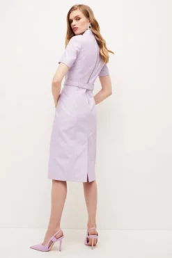 Best Pirce ❤️ Karen Millen Leather Tab Detail Pencil Midi 👗 Dress 💯 -Occasionwear Popular Store bkk05004 lilac xl 2