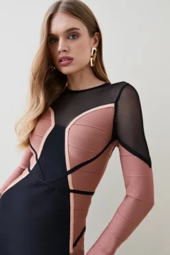 Cheapest ⭐ Karen Millen Bandage Knit And Mesh Colour Block 👗 Dress - multi 👏 -Occasionwear Popular Store bkk05023 multi xl 1