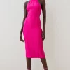 Cheapest 😀 Karen Millen Bandage Knit Halter Neck Figure Form 👗 Dress ✨ -Occasionwear Popular Store bkk05024 fuchsia xl