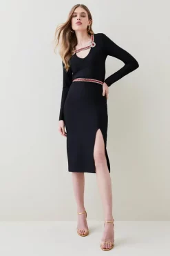 Wholesale 🌟 Karen Millen Gem Trim Bandage Knit Long Sleeve Top - black ⌛ -Occasionwear Popular Store bkk05058 black xl 1