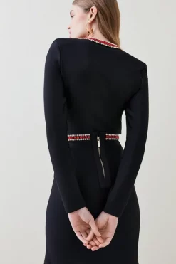 Wholesale 🌟 Karen Millen Gem Trim Bandage Knit Long Sleeve Top - black ⌛ -Occasionwear Popular Store bkk05058 black xl 2