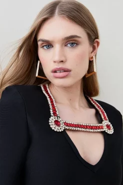 Wholesale 🌟 Karen Millen Gem Trim Bandage Knit Long Sleeve Top - black ⌛ -Occasionwear Popular Store bkk05058 black xl 4