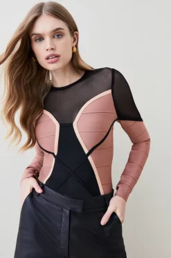 Outlet 🤩 Karen Millen Bandage Knit And Mesh Colour Block Top - multi 🤩