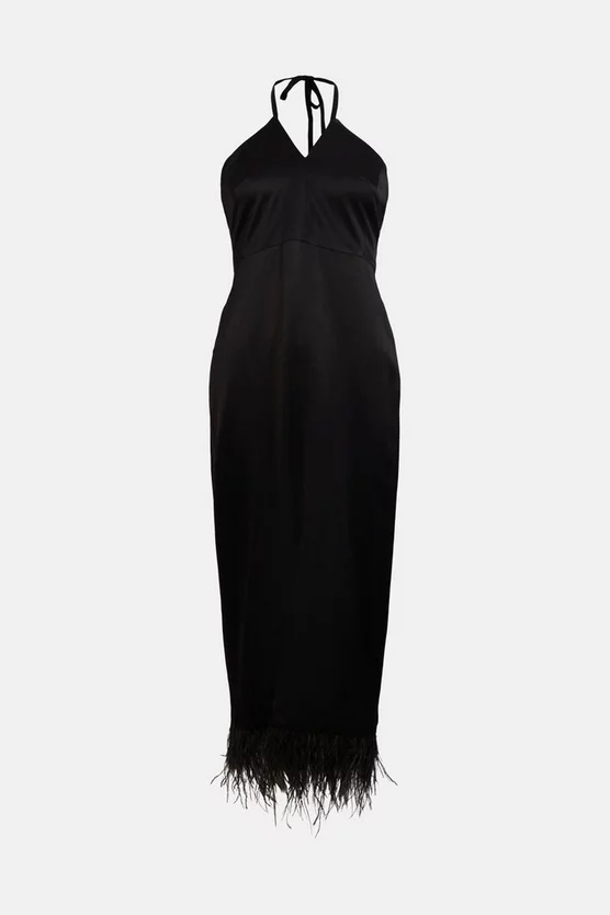 Flash Sale 🎁 Karen Millen Satin Back Crepe Feather Halter Maxi 👗 Dress ✨ 6 Flash Sale 🎁 Karen Millen Satin Back Crepe Feather Halter Maxi 👗 Dress ✨ - Image 4