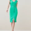 Budget 🎁 Karen Millen Compact Stretch Tab Belted Midi 👗 Dress ❤️ -Occasionwear Popular Store bkk05083 bright20green xl