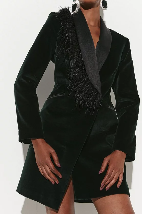 Top 10 😉 Karen Millen Velvet Feather Detail Blazer Mini 👗 Dress ✔️ 4 Top 10 😉 Karen Millen Velvet Feather Detail Blazer Mini 👗 Dress ✔️ - Image 2