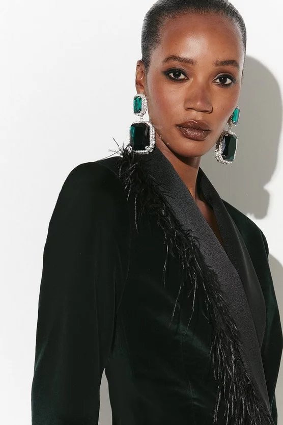 Top 10 😉 Karen Millen Velvet Feather Detail Blazer Mini 👗 Dress ✔️ 5 Top 10 😉 Karen Millen Velvet Feather Detail Blazer Mini 👗 Dress ✔️ - Image 3