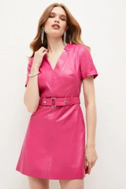 Deals ✨ Karen Millen Leather Tab Detail Aline Mini 👗 Dress 😀